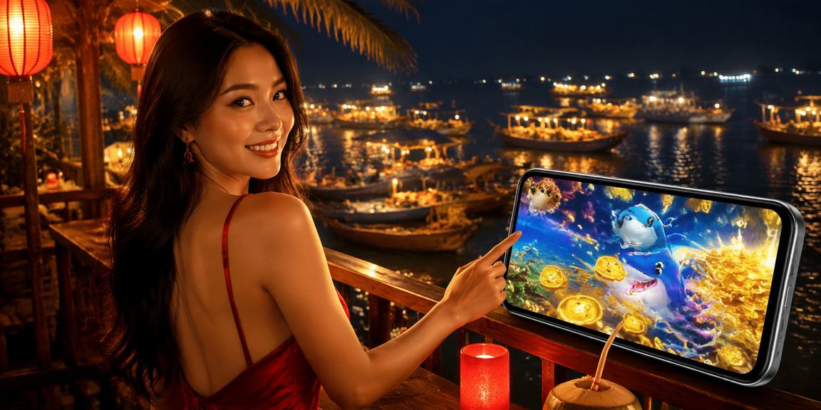 Người dùng trải nghiệm casino và giải thưởng trên điện thoại tại bãi biển Phan Thiết